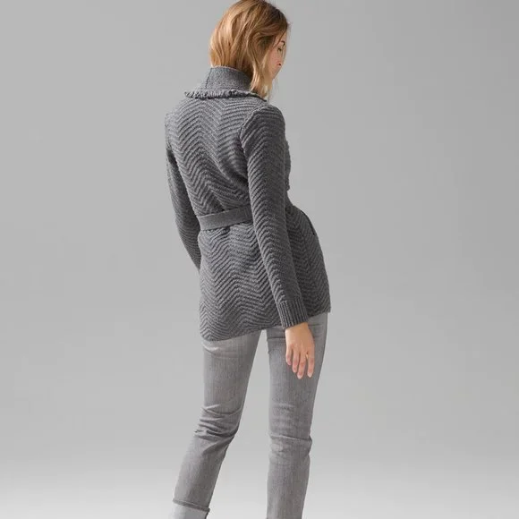 WHBM $140 NWT Fringe Shawl Sweater Coat Cardigan Jacket Grey S M - Picture 5 of 8